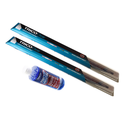 Ford XG, XH Ute & Van Falcon Trico Clear front Wiper Blades & 500ml Wiper Fluid 1990-1998