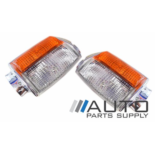 Pair of Indicators Corner Lights (Chrome Surround) For Toyota Hilux 1983-1988